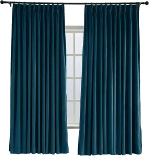 TWOPAGES 52 W x 84 L Pinch Pleat Curtain Room Darkening Velvet Curtain Drapery Panel for Traverse Rod or Track, Living Room Bedroom Meetingroom Club Theater Patio Door (1 Panel), Midnight Blue