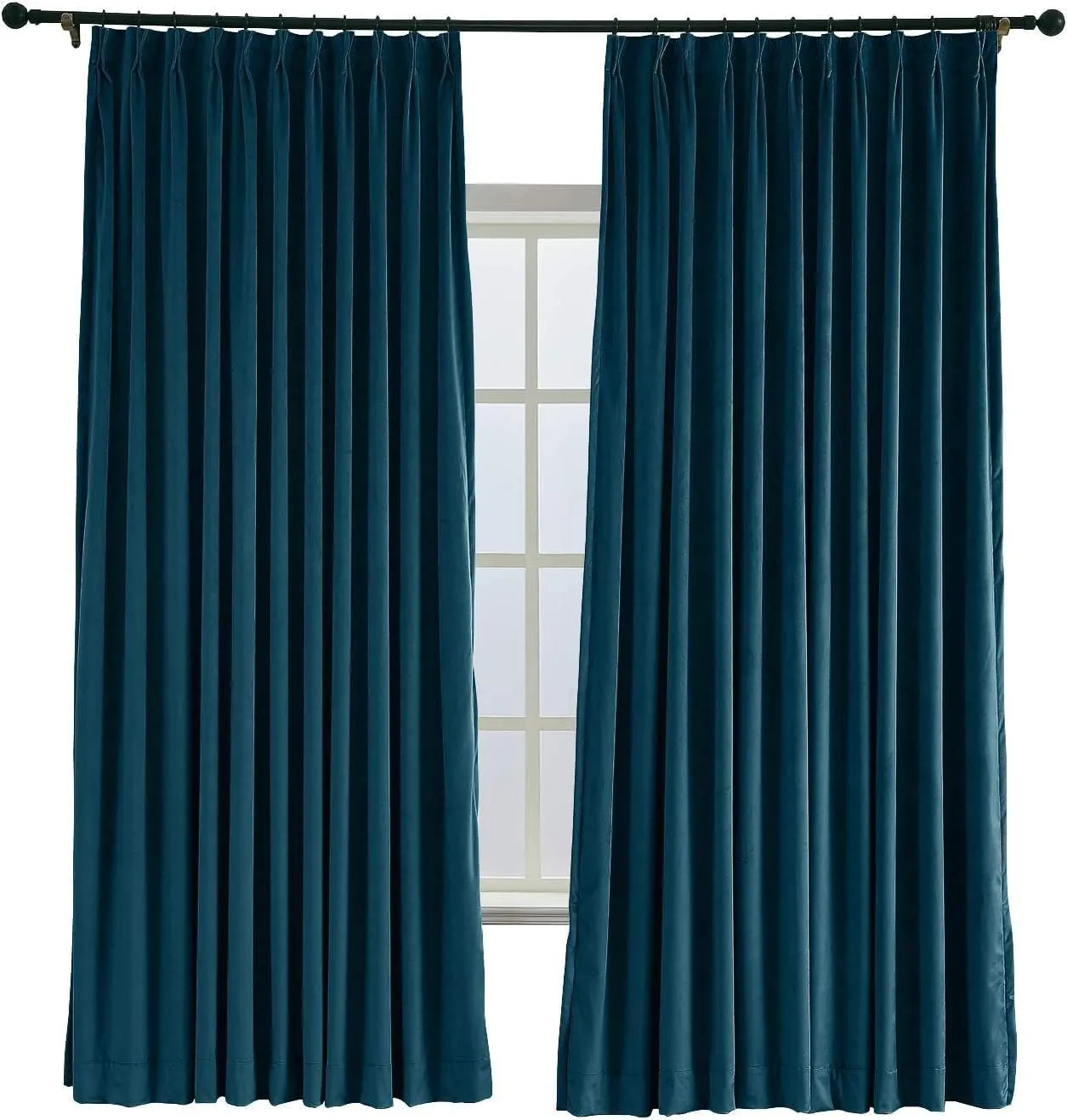 TWOPAGES 52 W x 84 L Pinch Pleat Curtain Room Darkening Velvet Curtain Drapery Panel for Traverse Rod or Track, Living Room Bedroom Meetingroom Club Theater Patio Door (1 Panel), Midnight Blue