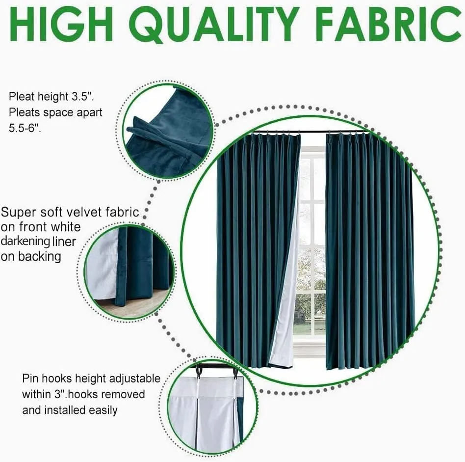 TWOPAGES 52 W x 84 L Pinch Pleat Curtain Room Darkening Velvet Curtain Drapery Panel for Traverse Rod or Track, Living Room Bedroom Meetingroom Club Theater Patio Door (1 Panel), Midnight Blue