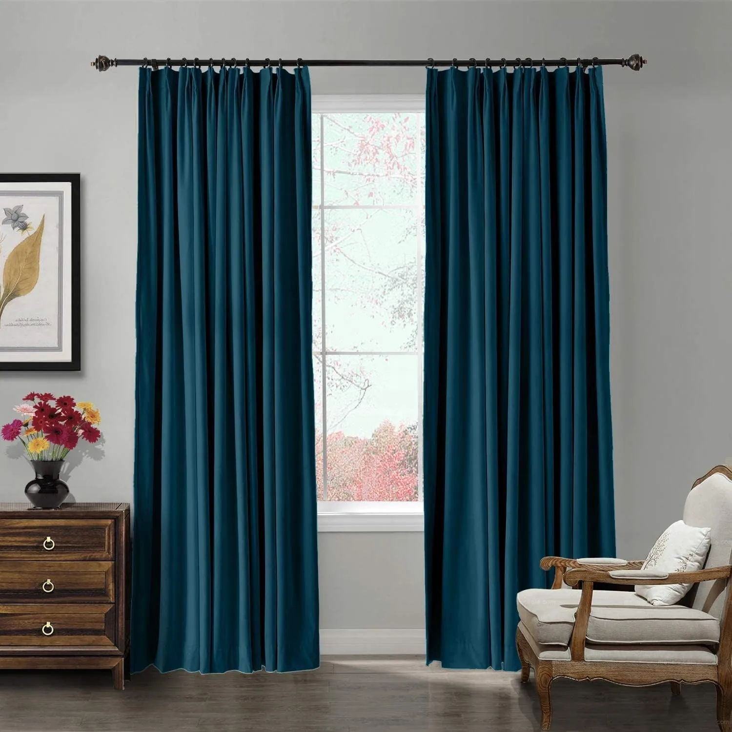 TWOPAGES 52 W x 84 L Pinch Pleat Curtain Room Darkening Velvet Curtain Drapery Panel for Traverse Rod or Track, Living Room Bedroom Meetingroom Club Theater Patio Door (1 Panel), Midnight Blue