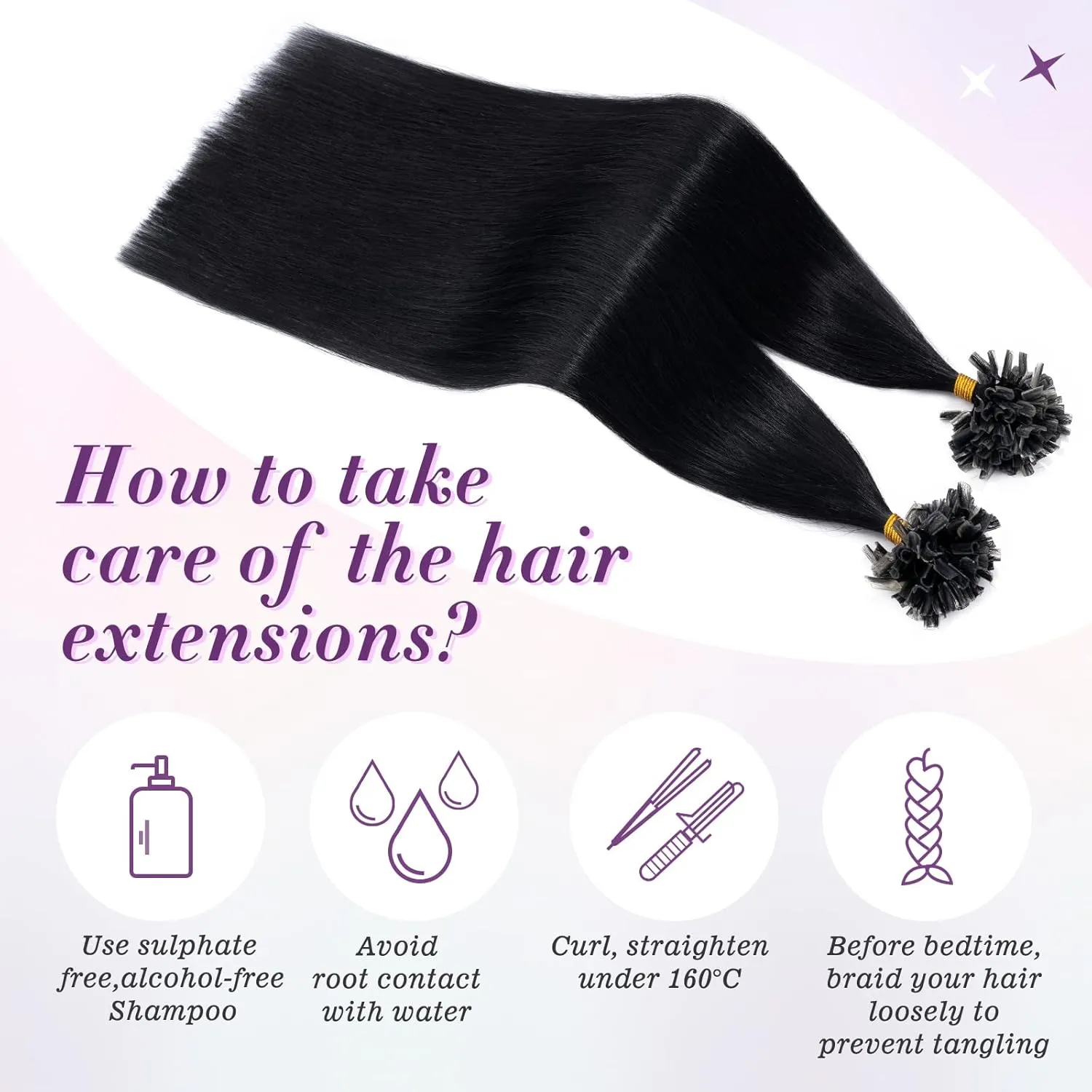 U Tip Hair Extensions Real Human Hair Pre Bonded Hair Extensions Keratin U Tip Hot Fusion Human Hair Extensions Jet Black U Tips Remy Hair Straight Silky, 20 Inch 100 Strands 50g #01