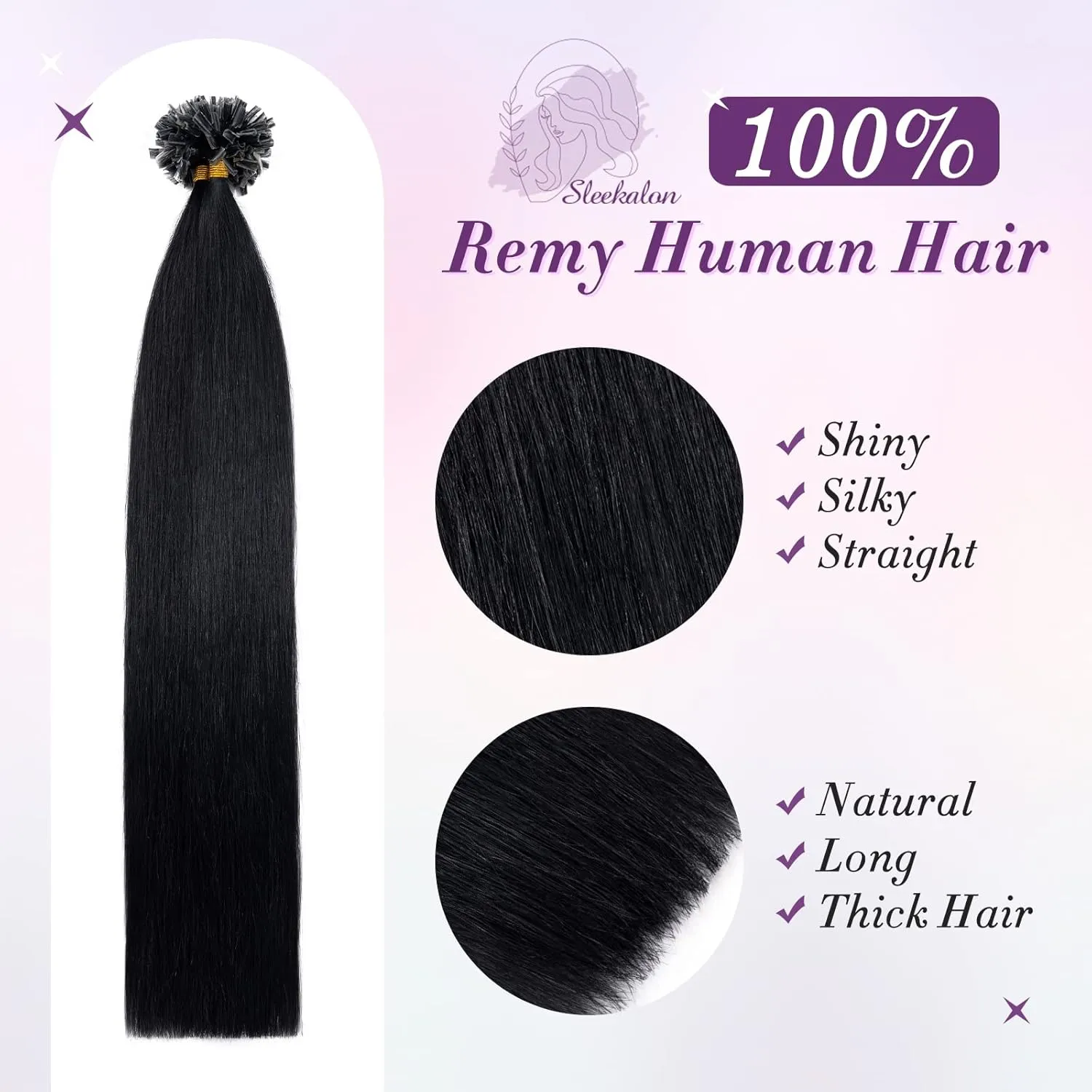 U Tip Hair Extensions Real Human Hair Pre Bonded Hair Extensions Keratin U Tip Hot Fusion Human Hair Extensions Jet Black U Tips Remy Hair Straight Silky, 20 Inch 100 Strands 50g #01