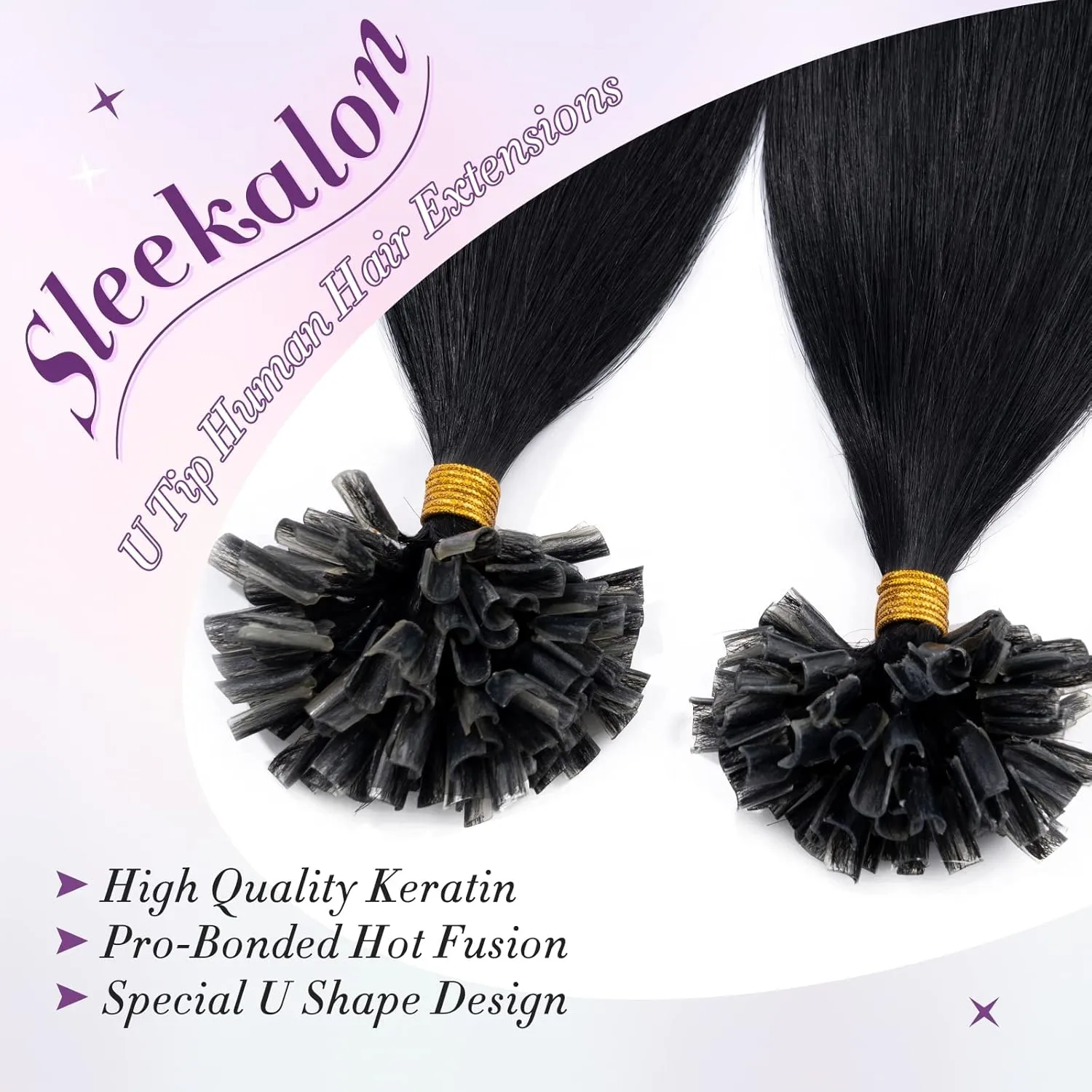 U Tip Hair Extensions Real Human Hair Pre Bonded Hair Extensions Keratin U Tip Hot Fusion Human Hair Extensions Jet Black U Tips Remy Hair Straight Silky, 20 Inch 100 Strands 50g #01