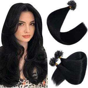 U Tip Hair Extensions Real Human Hair Pre Bonded Hair Extensions Keratin U Tip Hot Fusion Human Hair Extensions Jet Black U Tips Remy Hair Straight Silky, 20 Inch 100 Strands 50g #01