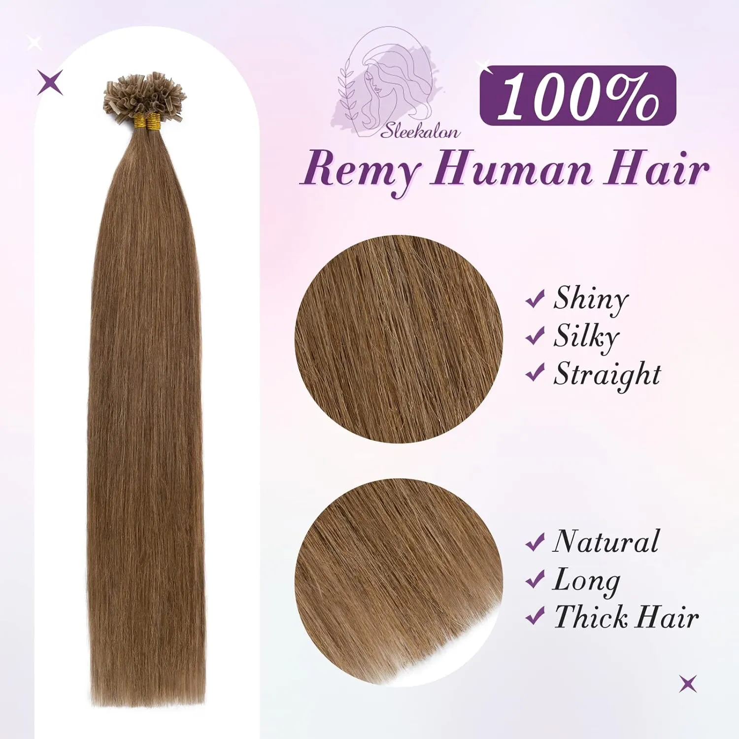 U Tip Hair Extensions - Real Human Hair Pre-Bonded Keratin Hot Fusion Extensions - Light Brown Remy Straight Silky Hair, 20 Inch 100 Strands 50g #06