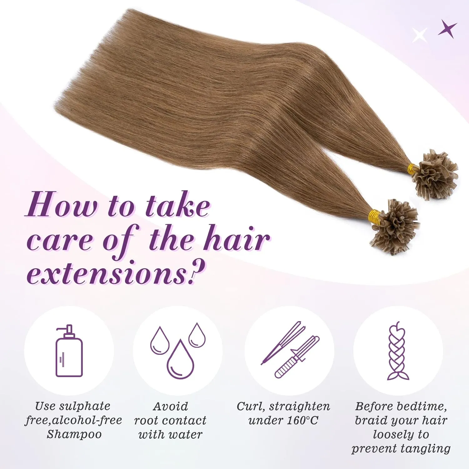 U Tip Hair Extensions - Real Human Hair Pre-Bonded Keratin Hot Fusion Extensions - Light Brown Remy Straight Silky Hair, 20 Inch 100 Strands 50g #06