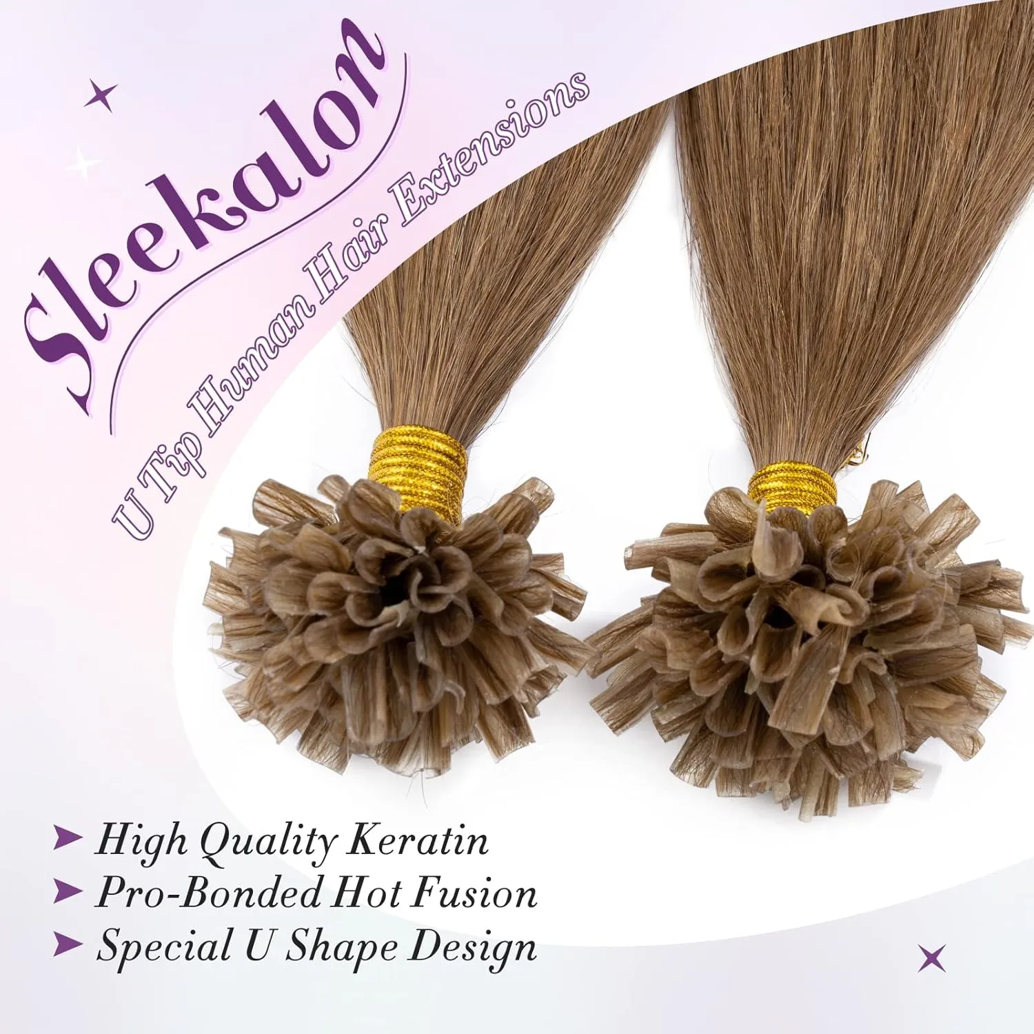 U Tip Hair Extensions - Real Human Hair Pre-Bonded Keratin Hot Fusion Extensions - Light Brown Remy Straight Silky Hair, 20 Inch 100 Strands 50g #06