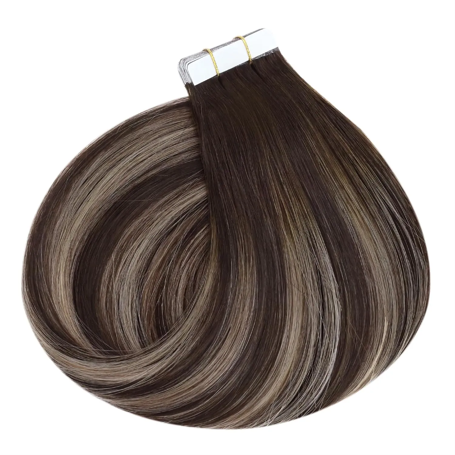Ugeat Balayage Tape in Human Hair Extensions Dark Brown Mix Ash Brown Ombre Seamless Tape in Human Hair Extensions for Women Short Hairstyles 12 Inch 20Pcs 30G