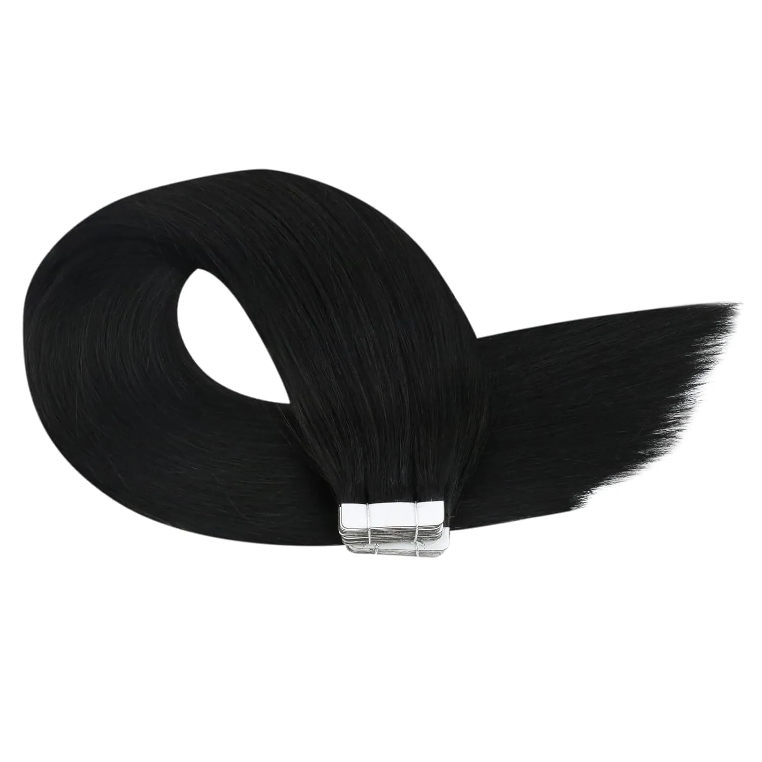 Ugeat Black Tape in Human Hair Extensions Jet Black Tape in Extensions Human Hair for Short 12 Inch Add Volume Easy to Apply for Daily 20Pcs 30G