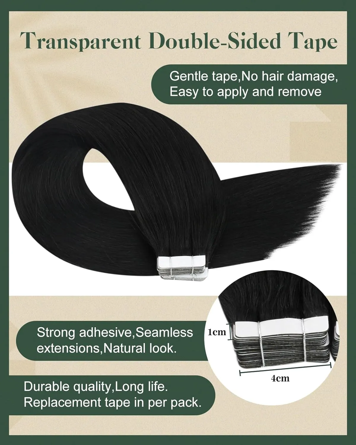 Ugeat Black Tape in Human Hair Extensions Jet Black Tape in Extensions Human Hair for Short 12 Inch Add Volume Easy to Apply for Daily 20Pcs 30G