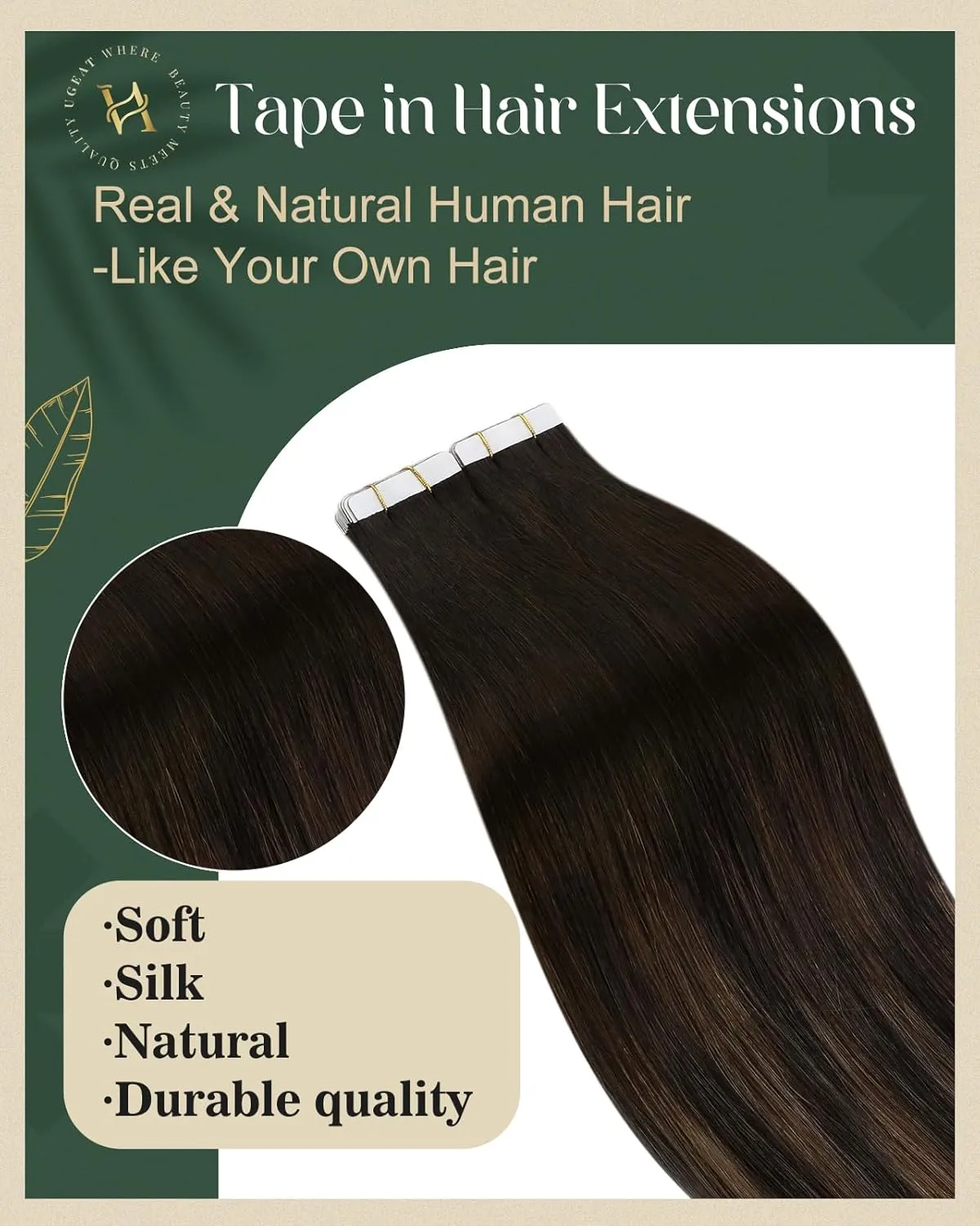 Ugeat Tape in Hair Extensions Human Hair Ombre Dark Brown Mix Medium Brown Tape in Real Human Hair Extensions Balayage Short Hairstyles for Women Daily Use 12 Inch 30G 20Pcs