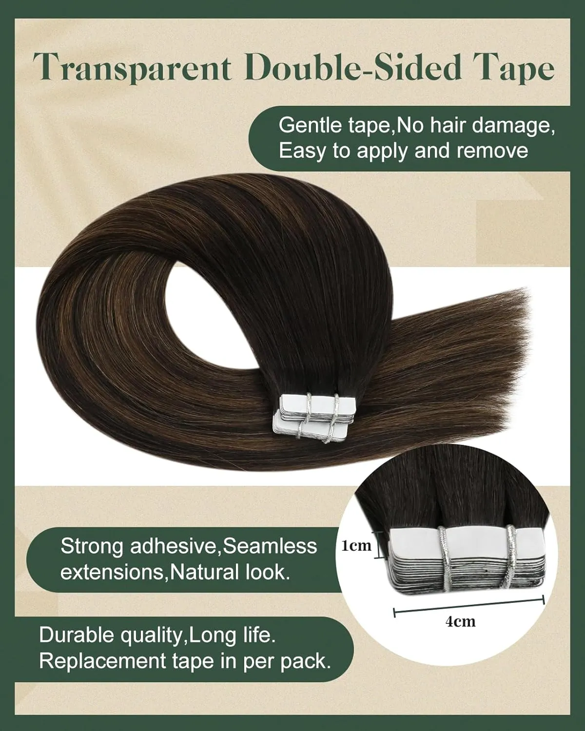 Ugeat Tape in Hair Extensions Human Hair Ombre Dark Brown Mix Medium Brown Tape in Real Human Hair Extensions Balayage Short Hairstyles for Women Daily Use 12 Inch 30G 20Pcs