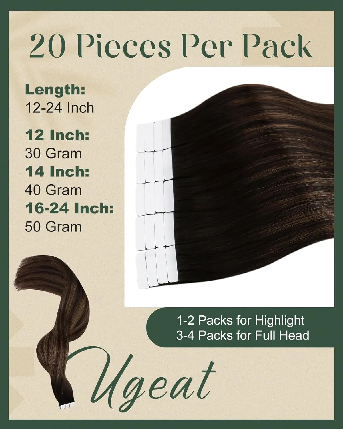 Ugeat Tape in Hair Extensions Human Hair Ombre Dark Brown Mix Medium Brown Tape in Real Human Hair Extensions Balayage Short Hairstyles for Women Daily Use 12 Inch 30G 20Pcs