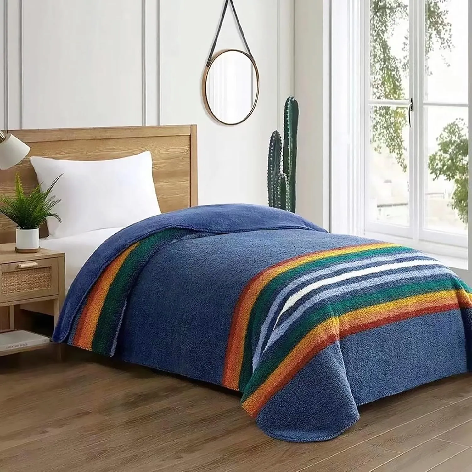 UKELER Boho Sherpa Fleece Blanket 80'' × 90'', Ultra Soft Aztec Queen Blanket for All Season, Cozy, Plush, Bohemian Throw Blanket for Bed/Couch/Sofa/Office/Camping