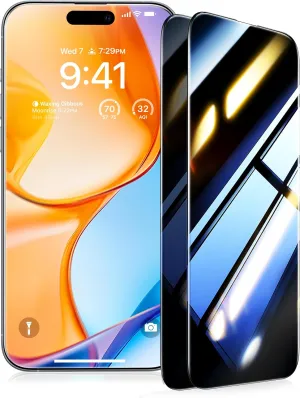 UltraGlass Ultra 9H  Glass for iPhone 15 Pro Privacy Screen Protector [Invisible Privacy Armor] Screen Protector 15 Pro Tempered [Full Coverage & Longest Durable], 2 Packs