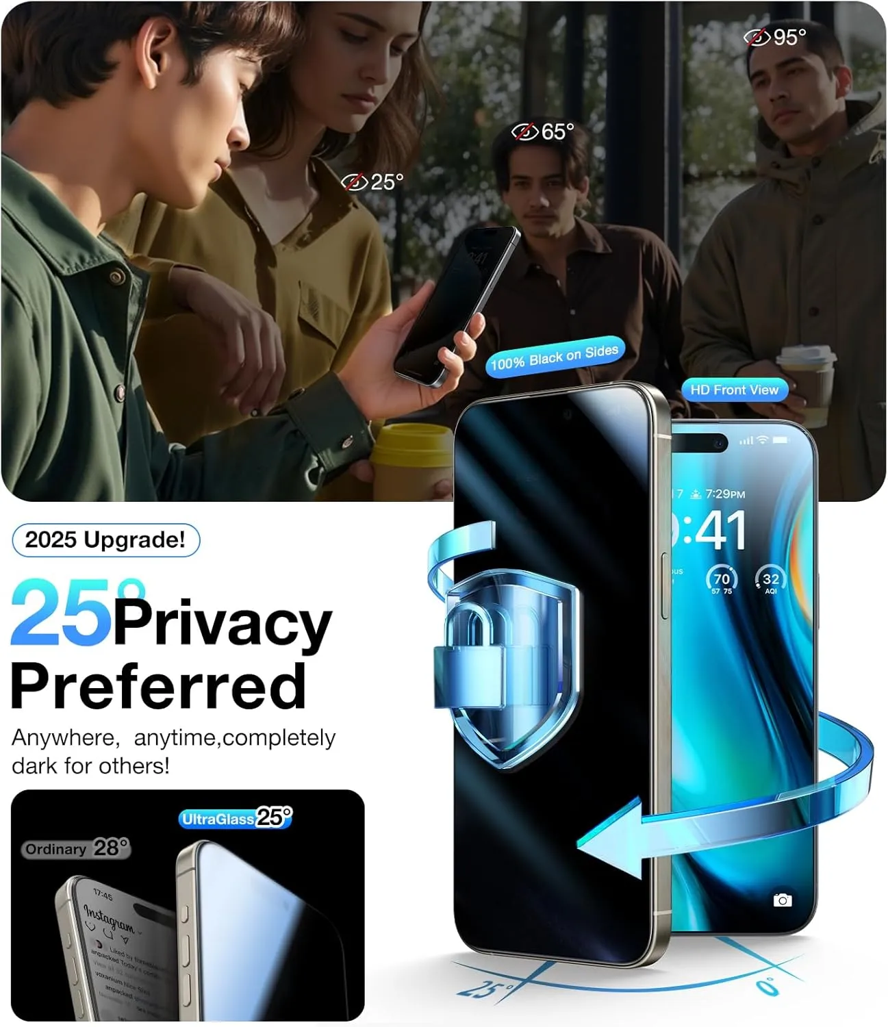 UltraGlass Ultra 9H  Glass for iPhone 15 Pro Privacy Screen Protector [Invisible Privacy Armor] Screen Protector 15 Pro Tempered [Full Coverage & Longest Durable], 2 Packs