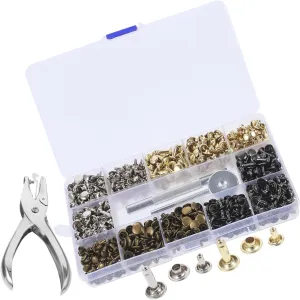 Uonlytech 480Sets Leather Metal Rivets Kit with Tools for DIY Clothing Shoes Bags Accessories Punk Spikes Craft with Organizer Box Pliers for Custom Designs Repairs
