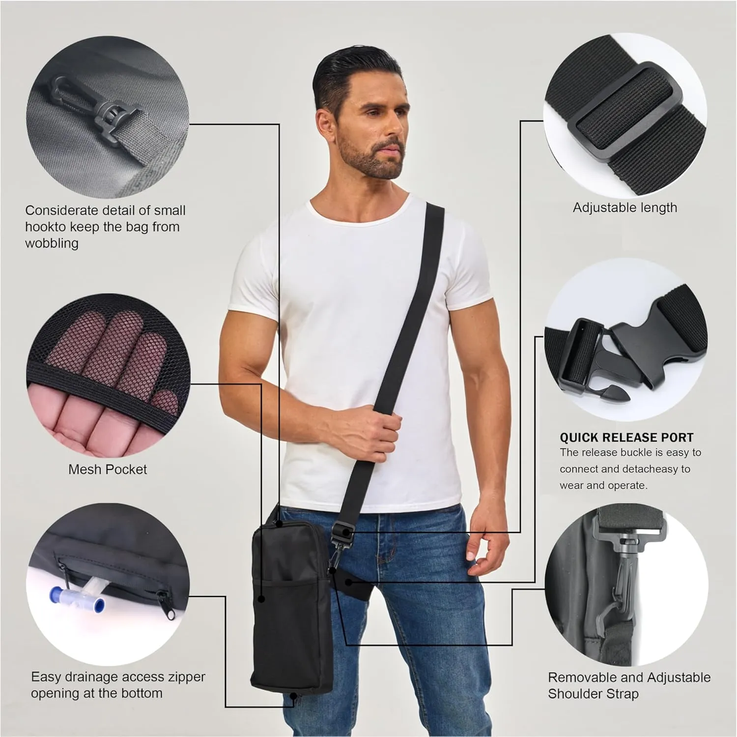 Urine Drainage Bag Holder with Catheter Tube Cover & Adjustable Strap for wheelchair, Catheter Bag Covers with Compartment for Storing Belongings
