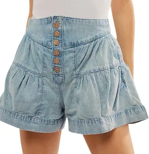 utcoco Women's 2025 Denim Shorts Casual Summer High Waisted Wide Leg Buttons Pleated Ruffle Jean Shorts