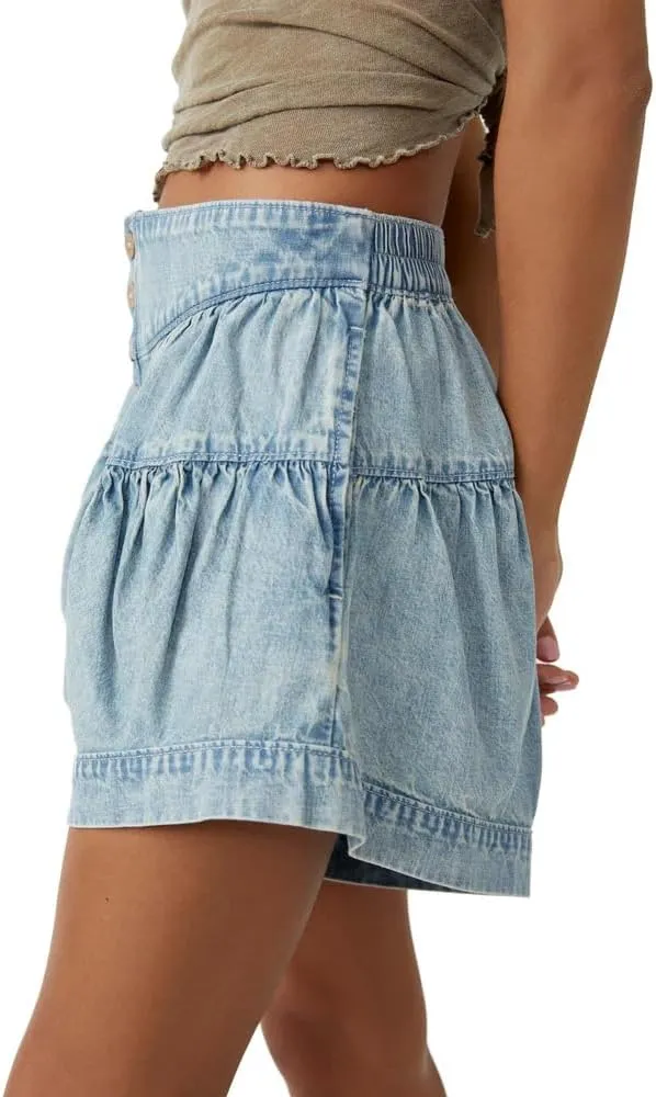 utcoco Women's 2025 Denim Shorts Casual Summer High Waisted Wide Leg Buttons Pleated Ruffle Jean Shorts