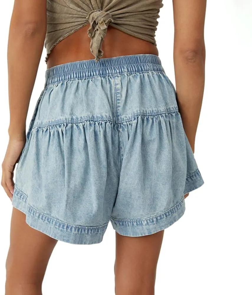 utcoco Women's 2025 Denim Shorts Casual Summer High Waisted Wide Leg Buttons Pleated Ruffle Jean Shorts