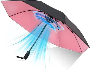 Uv Umbrellas for Sun Protection with Fan, Cooling Umbrella with Fan,Portable and Rechargeable, Travel Pocket Summer Umbrella for Sun or Rain, Pink