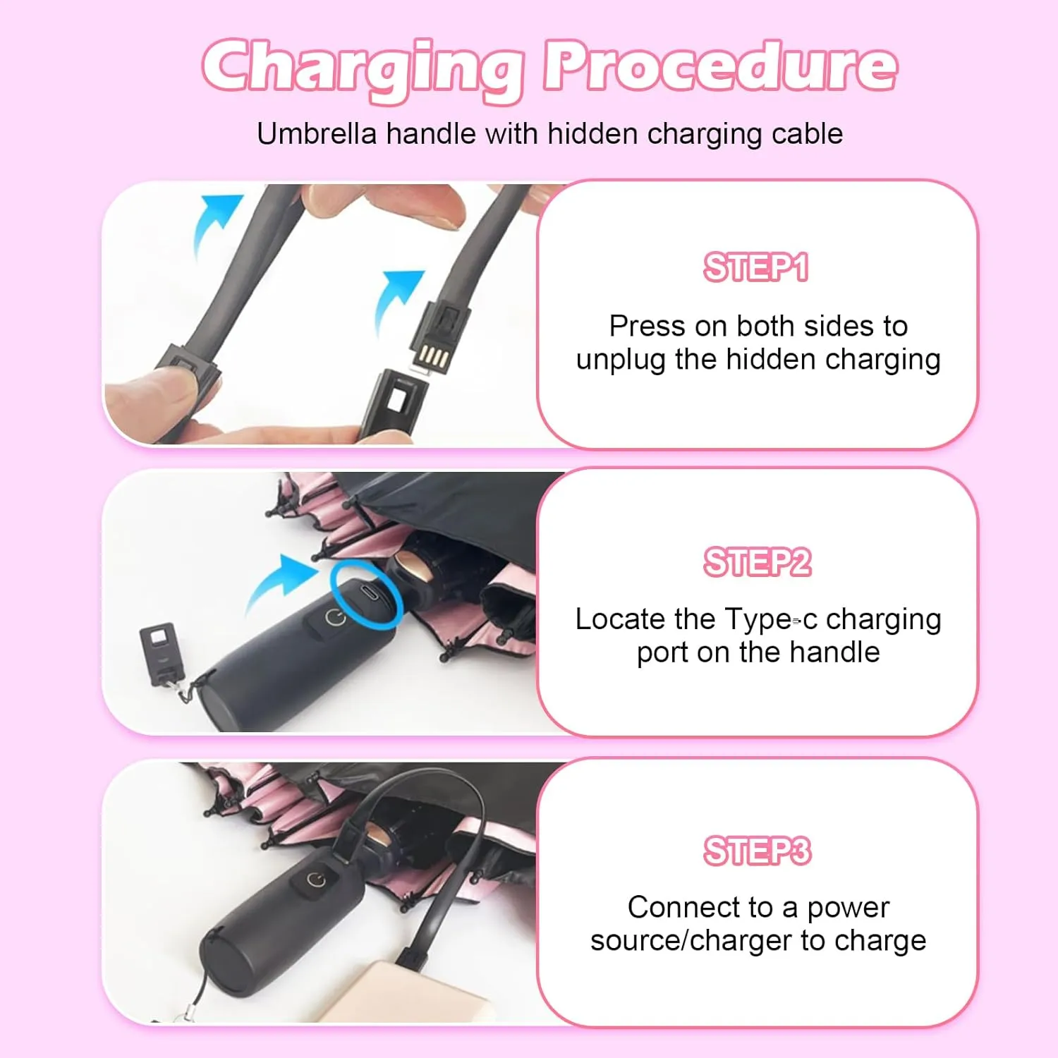 Uv Umbrellas for Sun Protection with Fan, Cooling Umbrella with Fan,Portable and Rechargeable, Travel Pocket Summer Umbrella for Sun or Rain, Pink