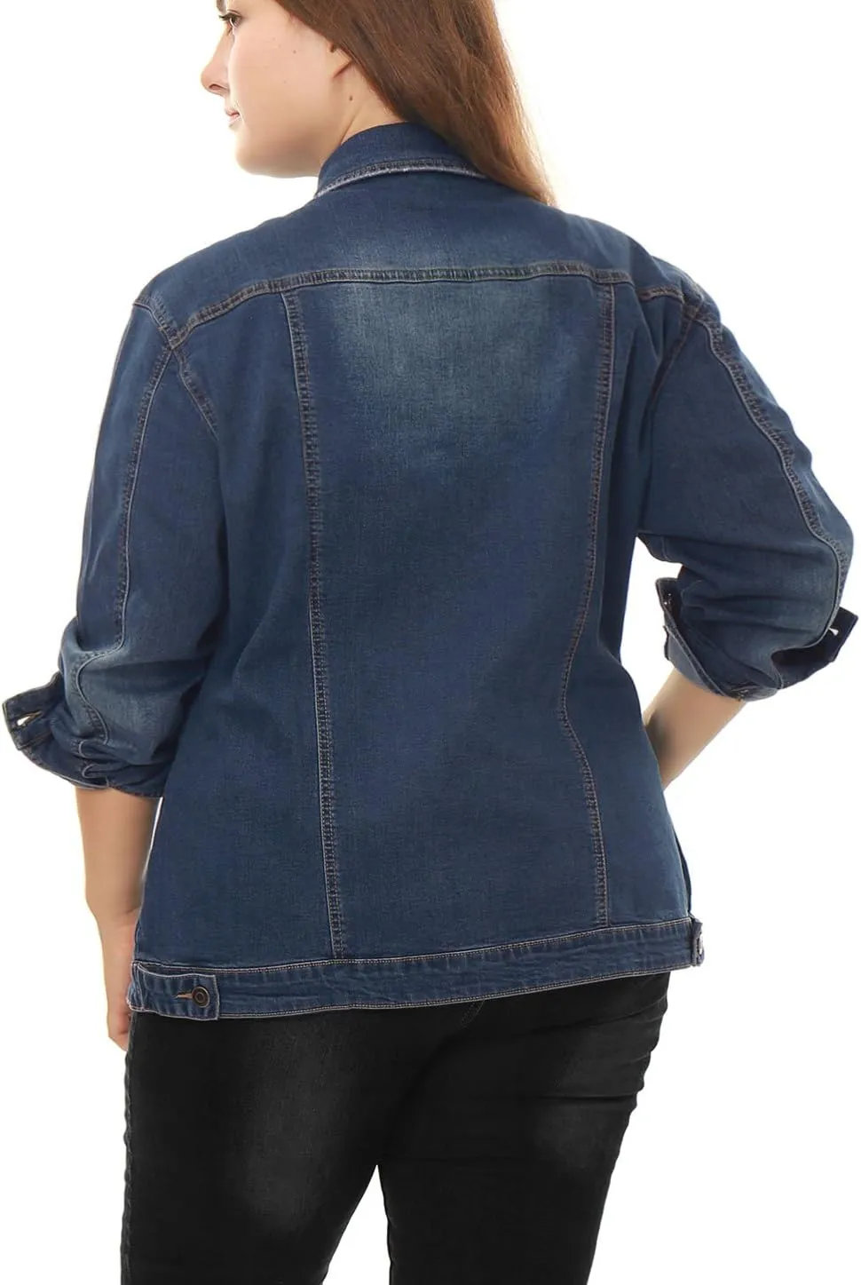 uxcell Women's Plus Size Jean Jacket Stitching Button Front Washed Western Outfit Denim Jacket