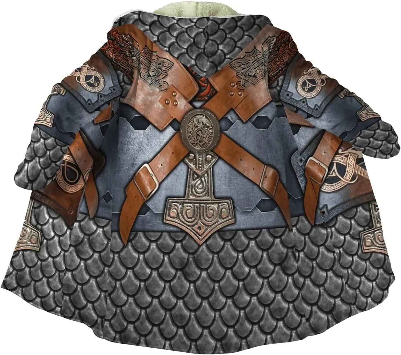 Valhalla Mens Jackets Winter,3D Print Viking Mythology Tattoo, Thickened Warm Faux Cashmere Coat, Parka Hooded Cloak