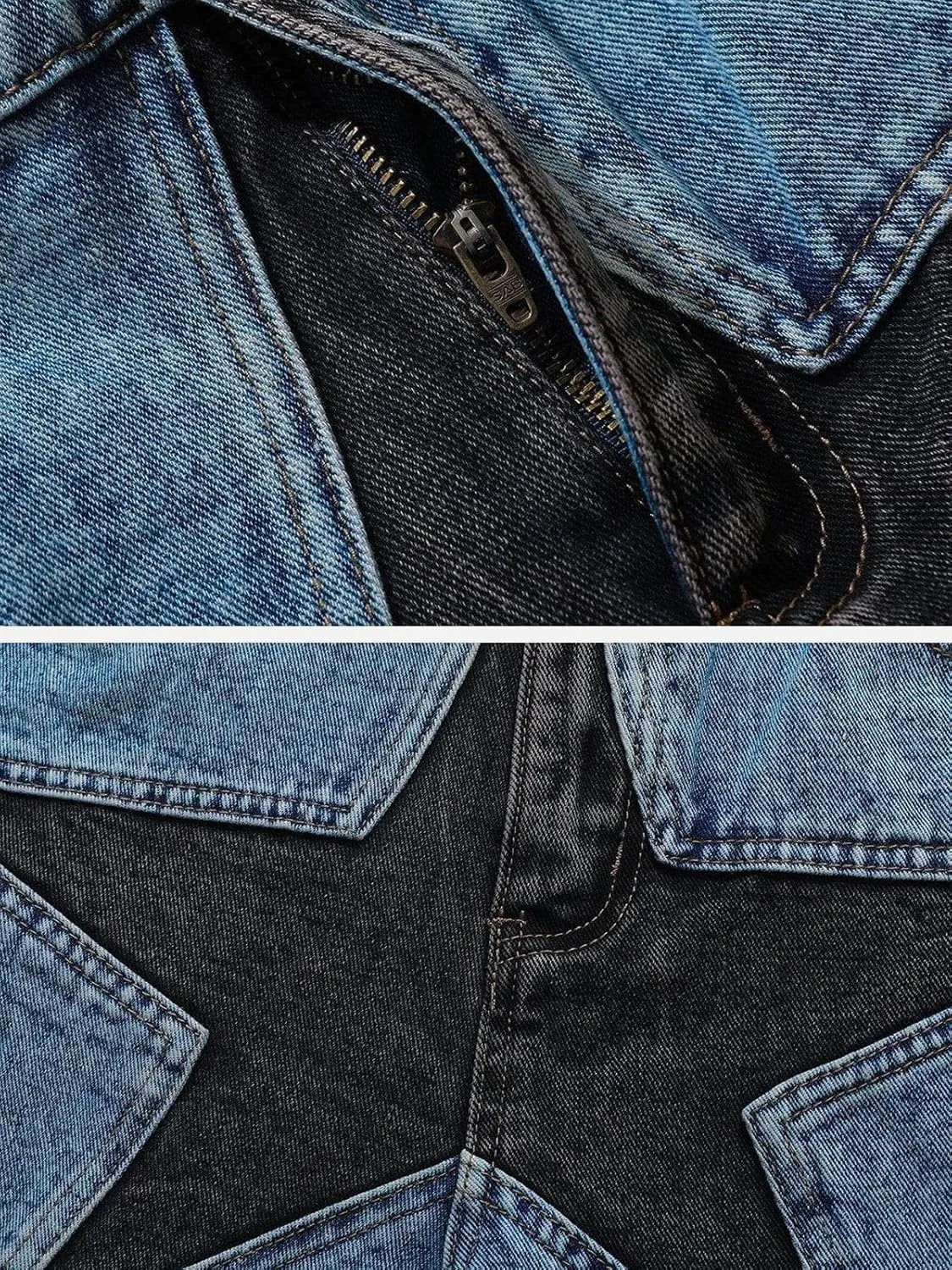Vamtac Mens Patchwork Denim Shorts Straight Leg Star Jeans Unisex Steetwear Y2K Hip Hop Jorts for Women