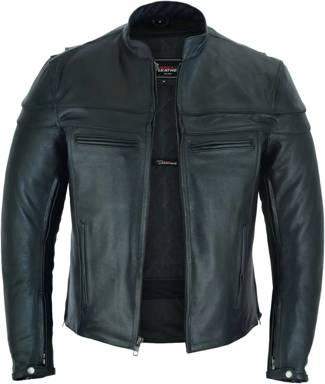 Vance Leather Men's Premium Leather Racer Jacket with Vents