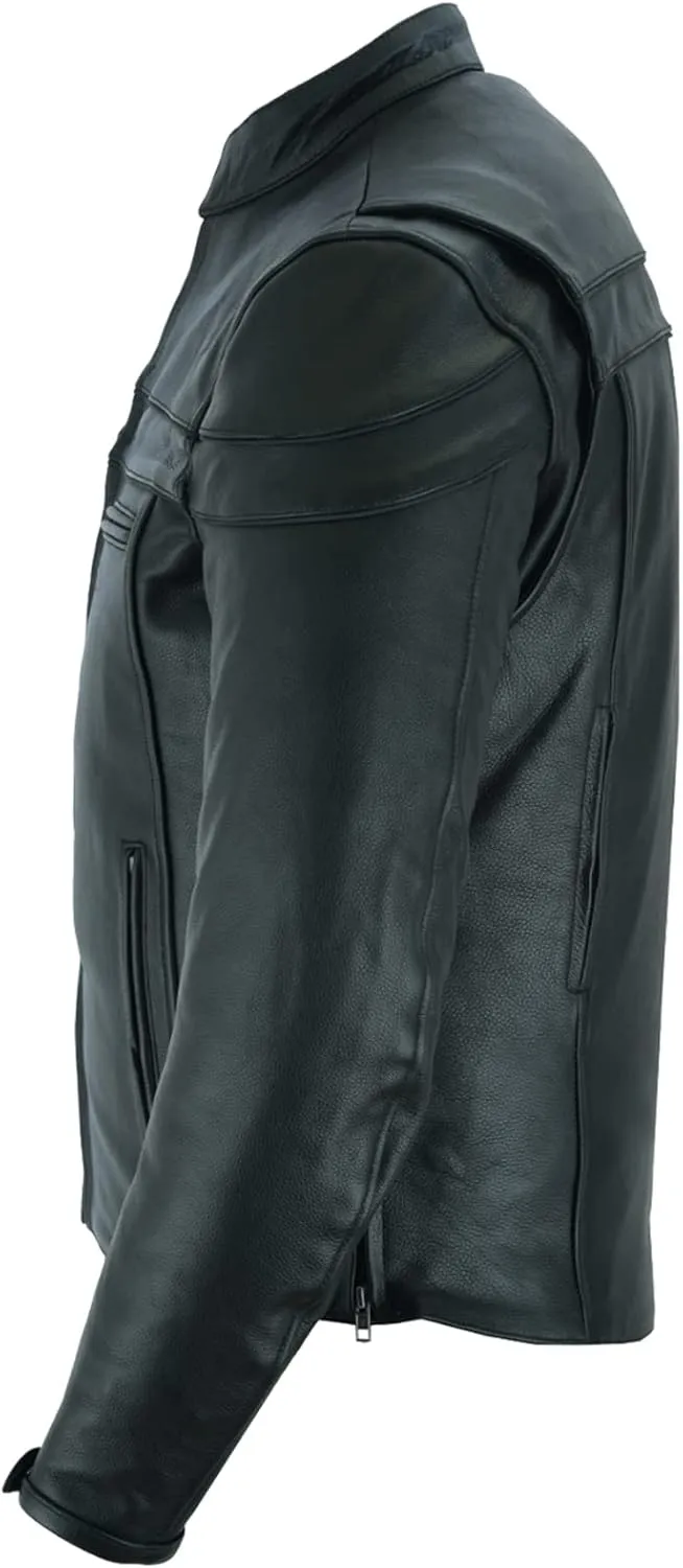 Vance Leather Men's Premium Leather Racer Jacket with Vents