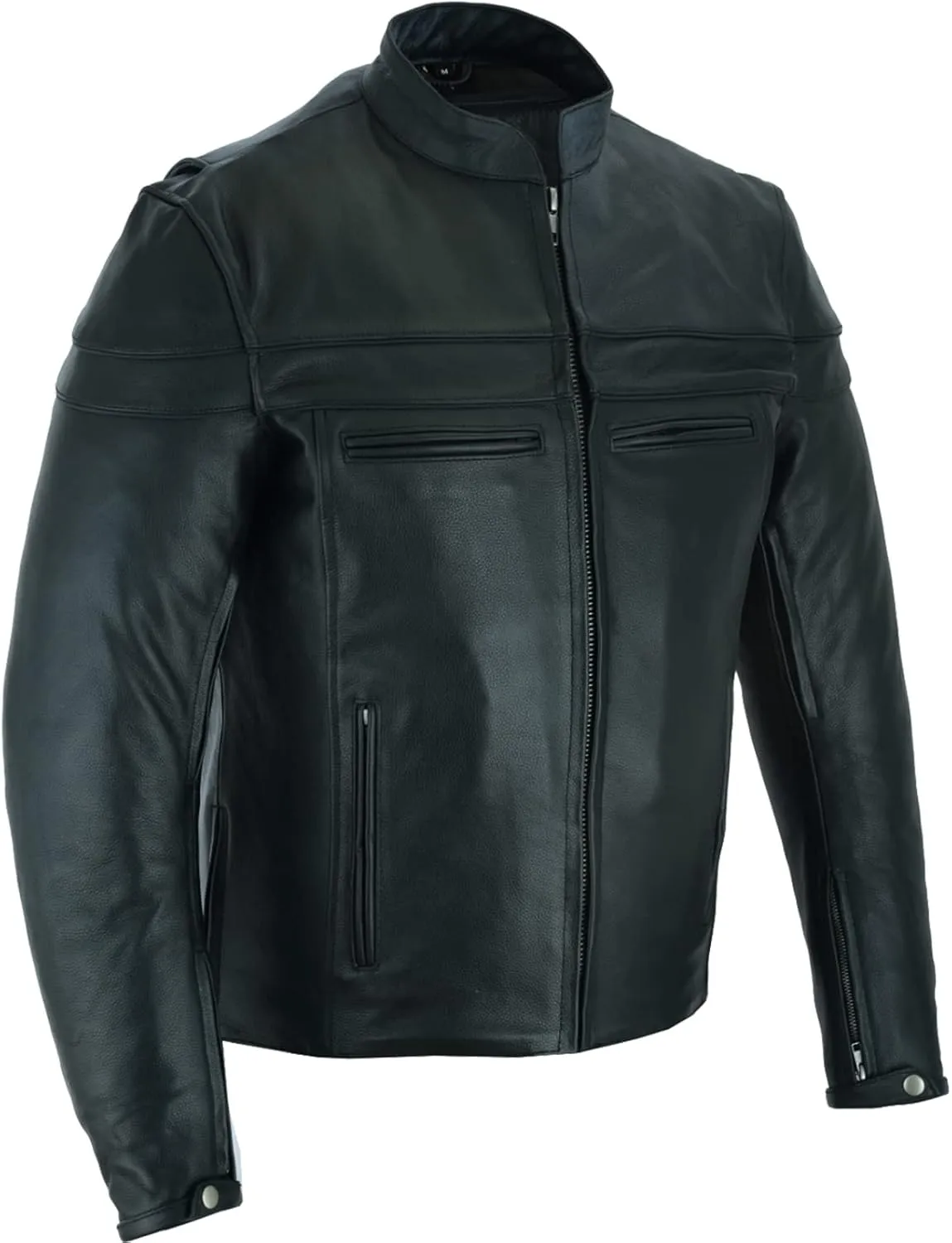 Vance Leather Men's Premium Leather Racer Jacket with Vents
