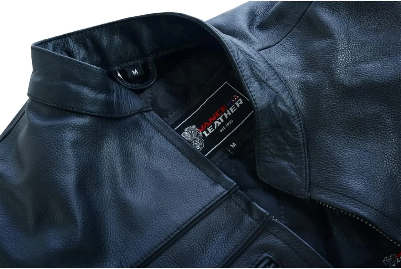 Vance Leather Men's Premium Leather Racer Jacket with Vents