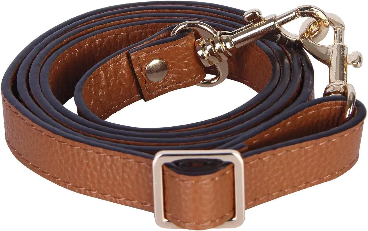 VanEnjoy Full Grain Leather Adjustable Replacement Cross Body Purse Shoulder Strap, 0.7” Width, Adjustable Length 25”-51” (Brown)