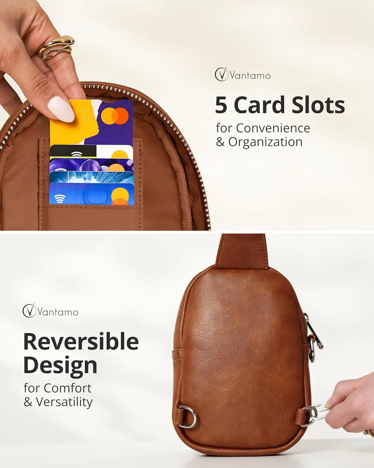 Vantamo Small Crossbody Bags for Women, Sling Bag with RFID & Anti-Pickpocket Clip, Adjustable Strap Cross Body Fanny Packs