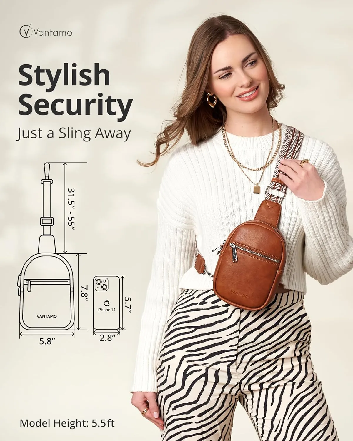 Vantamo Small Crossbody Bags for Women, Sling Bag with RFID & Anti-Pickpocket Clip, Adjustable Strap Cross Body Fanny Packs