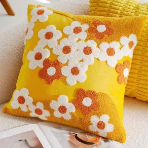vctops Spring Floral Tufted Decorative Throw Pillow Covers Cute Flower Square Pillow Cases Soft Velvet Couch Cushion Cover for Chair Sofa Bedroom Living Room Home Decor (Yellow,18"x18")