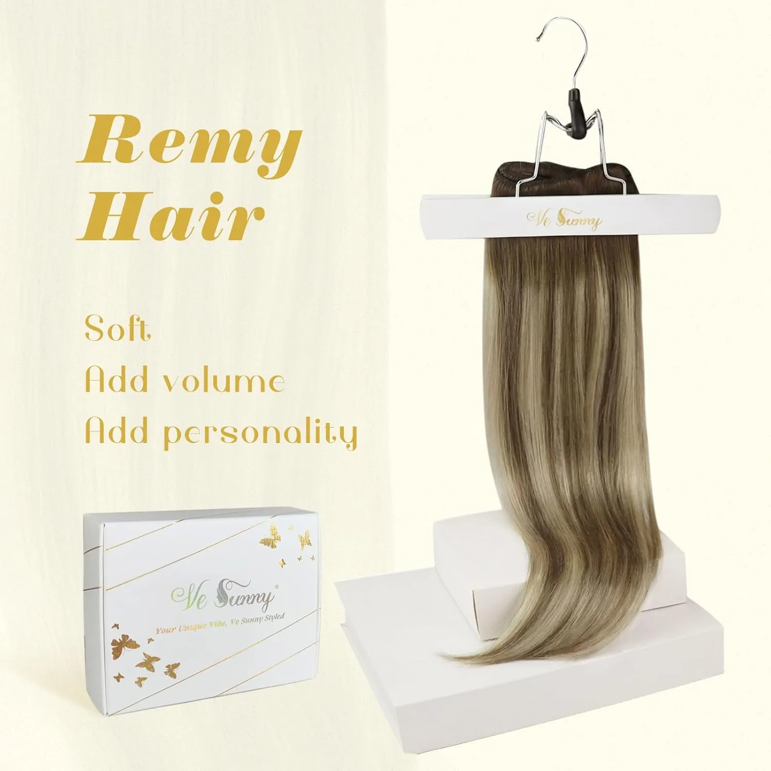 Ve Sunny Clip in Hair Extensions 22inch Real Hair Clip in Extensions Ombre Human Hair Extensions Clip ins Dark Brown to Light Brown with Blonde Balayage Winter Clip on Hair Extensions 120g 7pcs