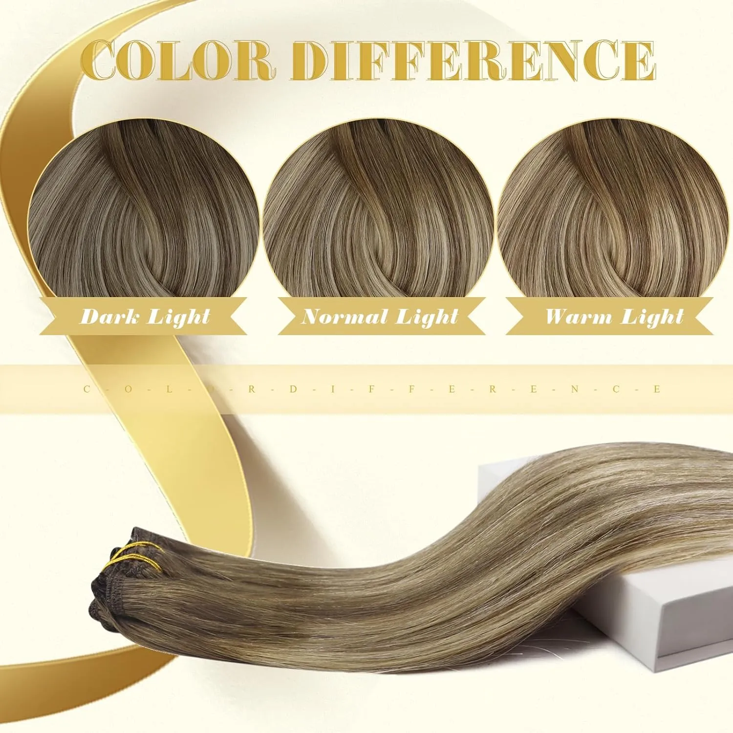 Ve Sunny Clip in Hair Extensions 22inch Real Hair Clip in Extensions Ombre Human Hair Extensions Clip ins Dark Brown to Light Brown with Blonde Balayage Winter Clip on Hair Extensions 120g 7pcs