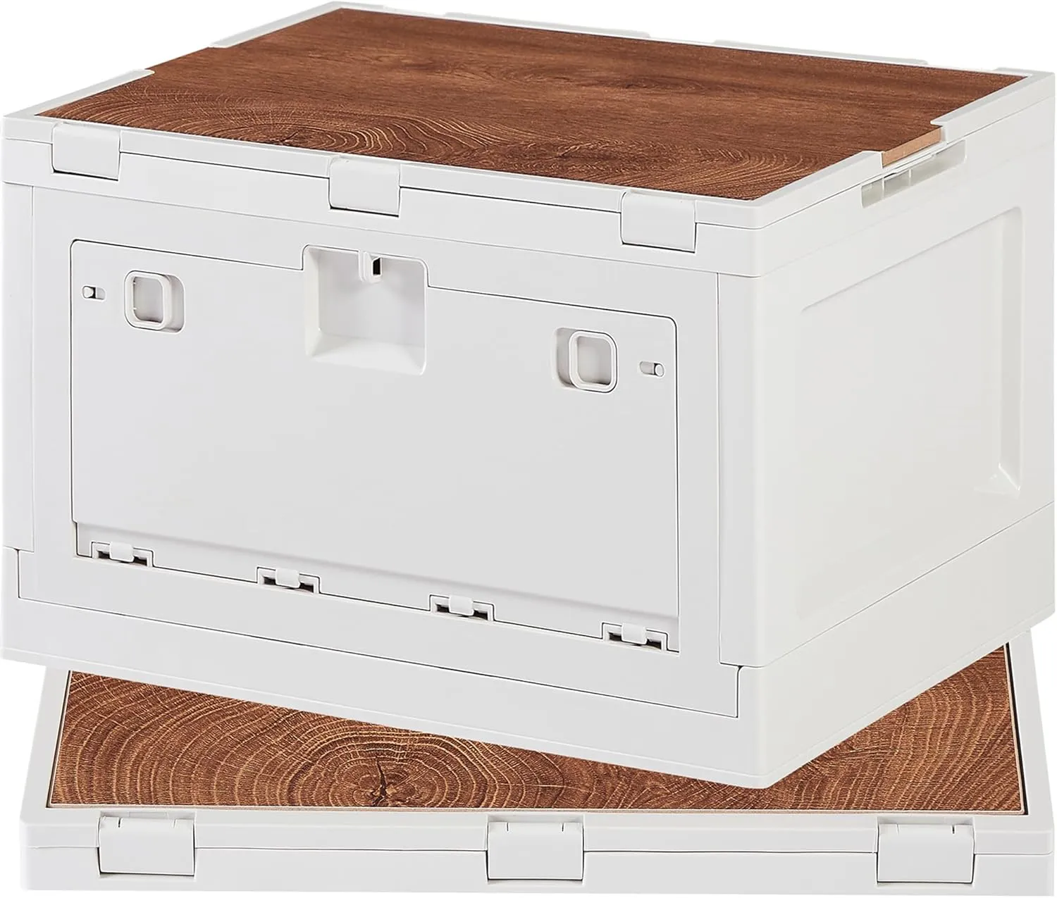 VECELO Collapsible Storage Bins with Lids, 55 Qt Large Foldable Plastic Box with Handles, Foldable Folding Camping Box with 2 Side Doors, Portable Storage Box for Camping, Outdoor/indoor, Beige