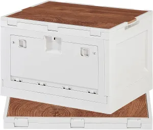 VECELO Collapsible Storage Bins with Lids, 55 Qt Large Foldable Plastic Box with Handles, Foldable Folding Camping Box with 2 Side Doors, Portable Storage Box for Camping, Outdoor/indoor, Beige