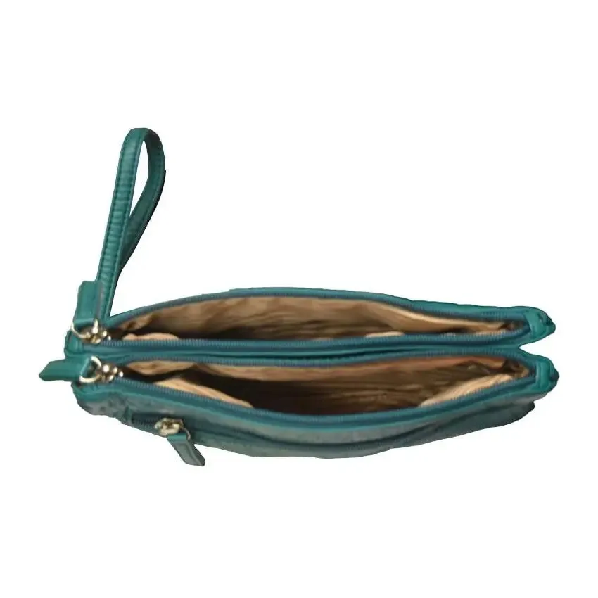 Vegan Leather Teal 3-Way Wristlet