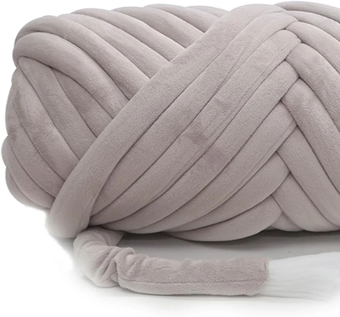 Velvet Chunky Giant Arm Knitting Yarn, Super Soft Tubular Jumbo Weight, DIY Crochet Hand Knitting Thick Yarn for Blanket, Pet Bed, Rugs, Pillow, Handbag (2.2lb, Light Gray)