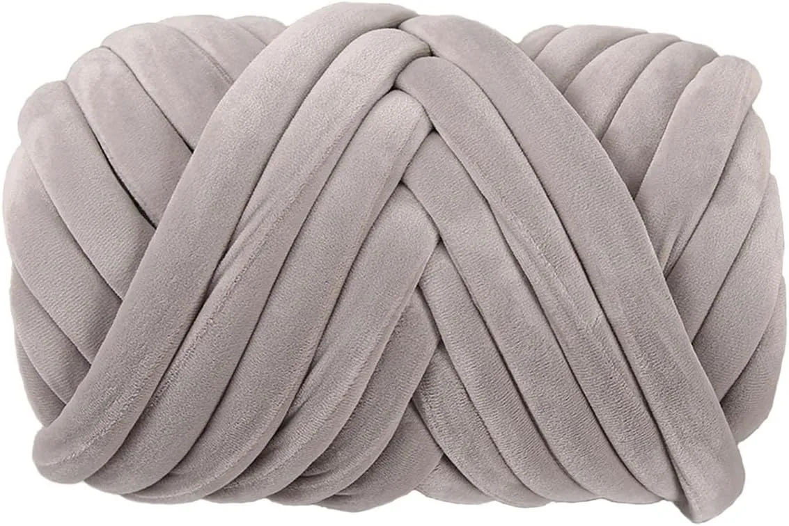 Velvet Chunky Giant Arm Knitting Yarn, Super Soft Tubular Jumbo Weight, DIY Crochet Hand Knitting Thick Yarn for Blanket, Pet Bed, Rugs, Pillow, Handbag (2.2lb, Light Gray)