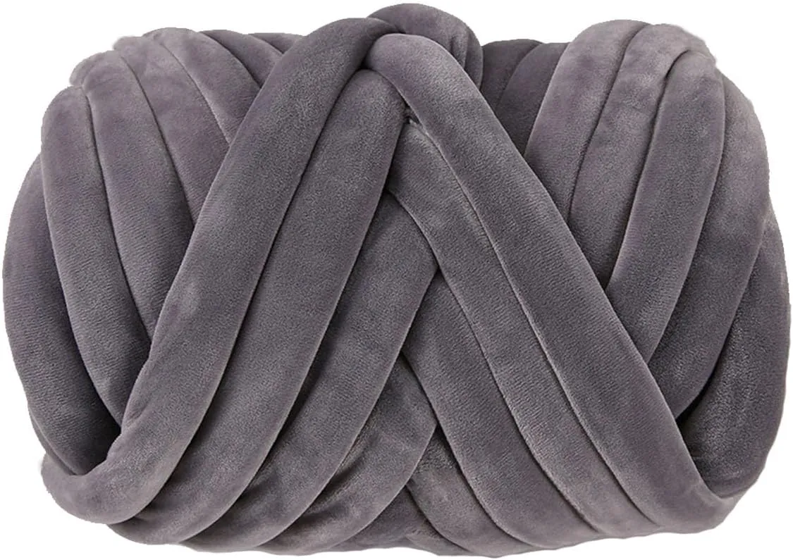 Velvet Chunky Yarn Bulky Giant Arm Knitting Yarn, Super Soft Tubular Weight Jumbo Ya rn,DIY Crochet Hand Knitting Thick Yar n for Blanket,Pet Bed, Rugs Pillow,Handbag(2.2lb-Dark Gray)