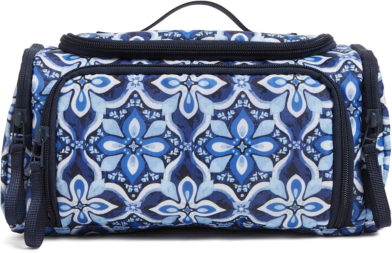 Vera Bradley Ripstop Large Travel Cosmetic Makeup Organizer Bag, Raindrop Medallion