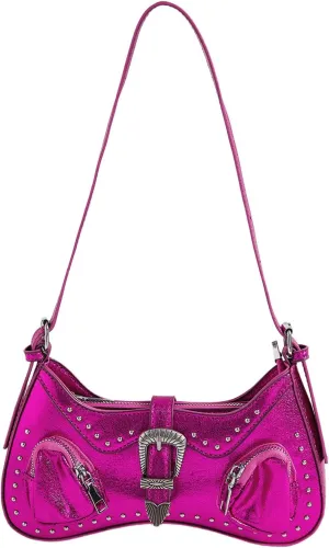 Verdusa Women's Vintage Rivet Decor Bag Western Top Handle Leather Shoulder Bag