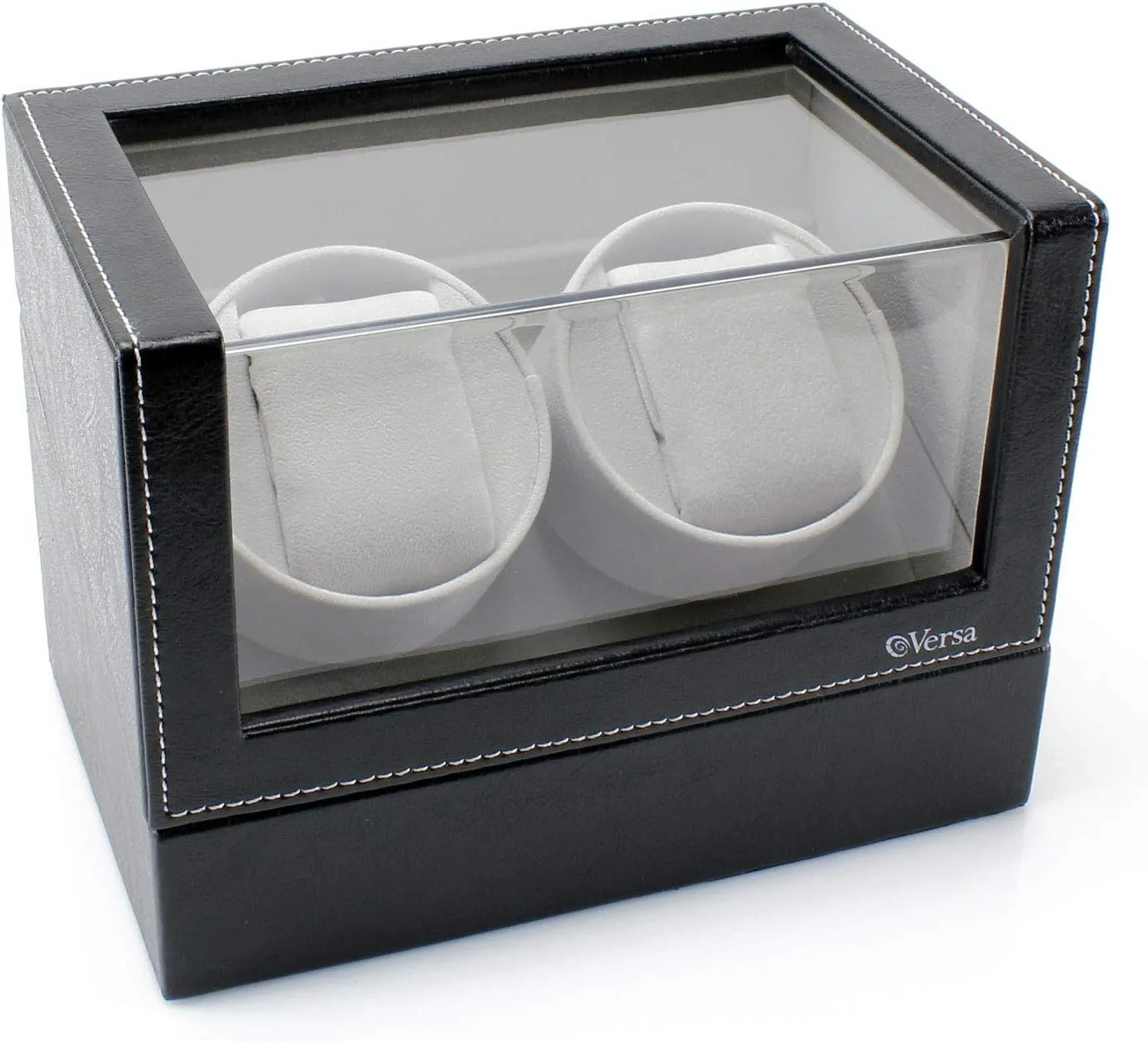 Versa Double Watch Winder Elite Automatic Watch Winder - Ultra Quiet Japanese Motor - 12 Settings - Compatible with Rolex's, Omega, Breitling, Cartier, and More (Black Leather)