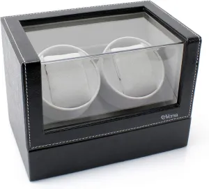 Versa Double Watch Winder Elite Automatic Watch Winder - Ultra Quiet Japanese Motor - 12 Settings - Compatible with Rolex's, Omega, Breitling, Cartier, and More (Black Leather)